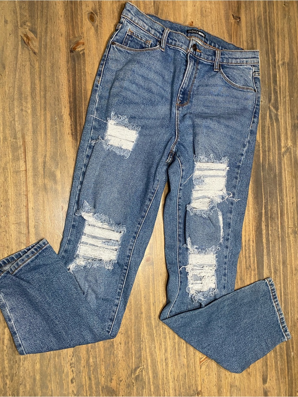 Fashion Nova Distressed Blue Boyfriend Jeans